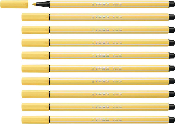 Premium Fibre-Tip Pen - STABILO Pen 68 - Pack of 10 - Light Yellow