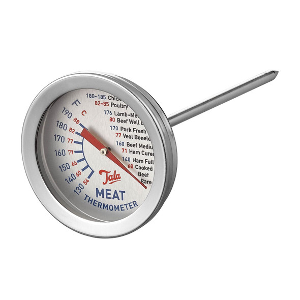 Tala Meat Thermometer with 2 inch Wide Easy to Read dial, Celsius and Fahrenheit Markings, Metalic Silver