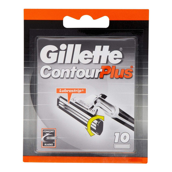 Gillette Contour Plus Razor Blades Men, Pack of 10 Razor Blade Refills with Lubrastrip and Comfort System, Packaging May Vary