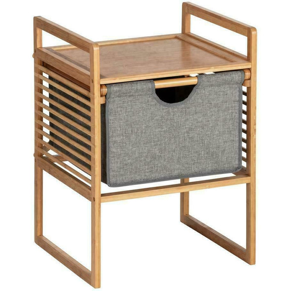 Wenko Bahari Side Drawer Modern Bedside Table, Bamboo Polyester, Natural, 40 x 56 x 40 cm