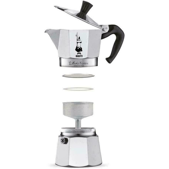 Bialetti Moka Express Caffettiera in Alluminio, 6 Cups, Acciaio Inossidabile, Argento,270 milliliters, Silver