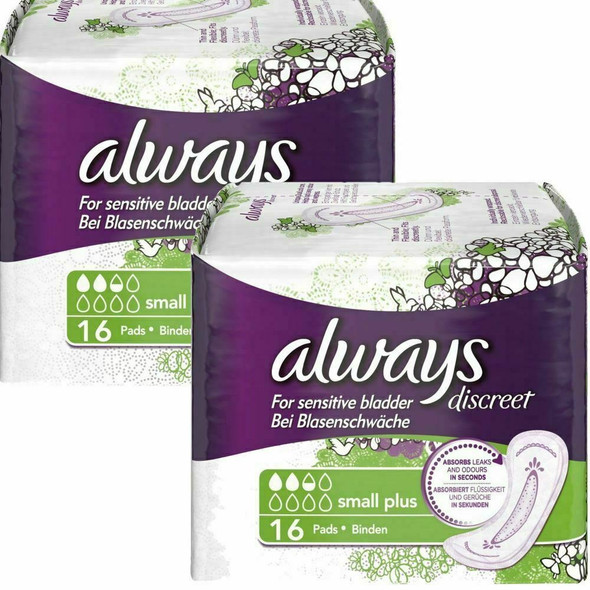 Always Discreet Plus Small Sanitary Pads for Sensitive Bladder - Pack of 32