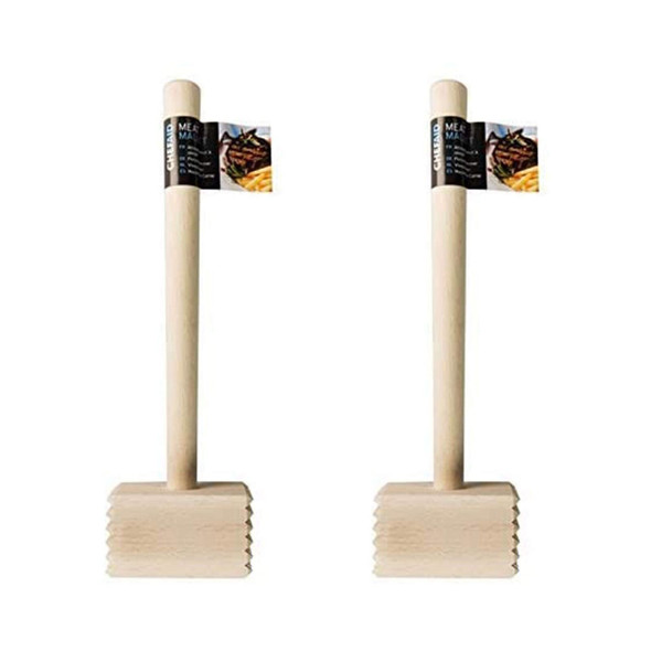 Chef Aid Beechwood Pointed Double Headed Square Meat Mallet Kitchen Utensils (Pack of 2)