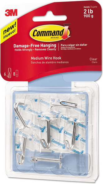 Clear Hooks & Strips, Plastic, Medium, 6 Hooks & 8 Strips/Pack