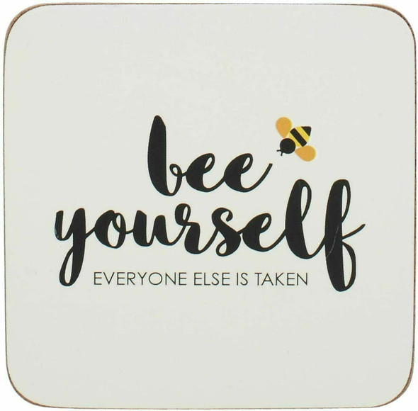 Creative Tops C000447 OTT Cork Coasters for Drinks / Coaster Set with 'Bee Yourself' Design, White, 10.5 cm, Set of 4