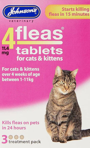 Johnsons Veterinary Products 4Fleas Tablets for Cats and Kittens, Pack of 3