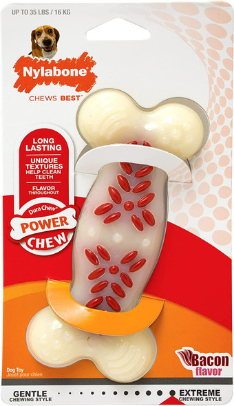 Nylabone Extreme Tough Dog Chew Toy Dura Plus, Ridges & Nubs Help Clean Teeth, Bacon Flavour, M, for Dogs Up to 16 kg