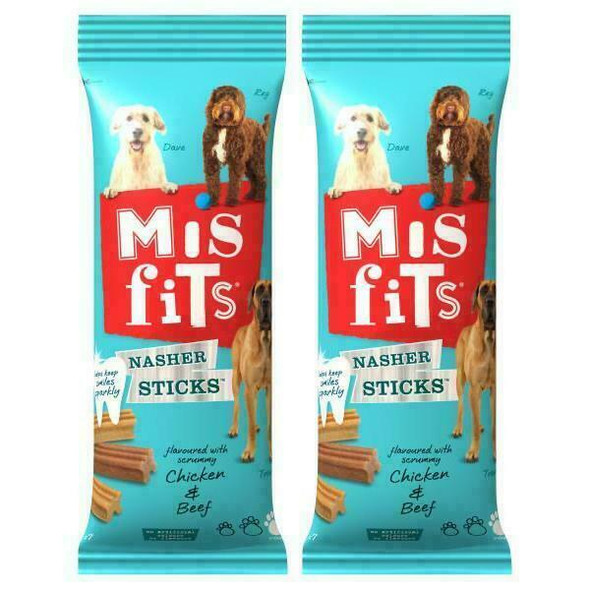 Misfits Nasher Sticks for Large Dogs with Chicken & Beef (7 per Pack - 270g) - Pack of 2