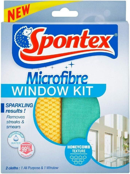 Spontex Microfibre Window Cleaning Polishing Cloth Kit Lint-free 2 Pack