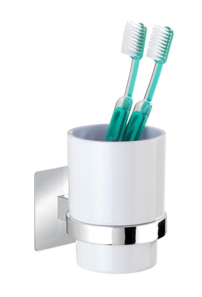 Wenko Turbo-Loc Quadro Chrome Toothbrush Holder, 7 x 10 x 9.5 cm, for Toothbrush and Toothpaste, No Drilling Required