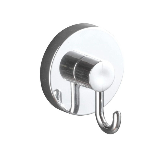 WENKO Vacuum-Loc® Round Hook Set of 2 – Set of 2 Towel Hooks, Clothes Hooks, Attaches Without Drilling, Plastic (ABS), 6 x 6.7 x 5 cm, Chrome