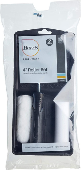 Harris 101092201 Essentials Mini Roller Set for Walls & Ceilings with Tray and Frame, 4” Emulsion & Gloss Roller Sleeves