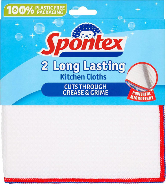 Spontex Long Lasting Kitchen Cleaning Cloths with Microfibre Technology 2 Pack