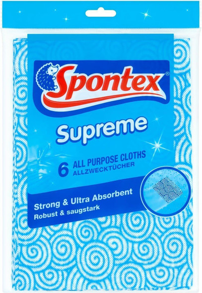 Spontex Supreme All Purpose Cloths Multifunctional for Household Cleaning 6 Pack