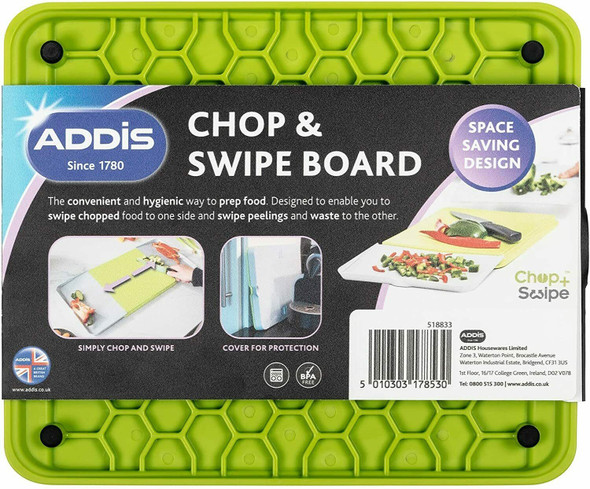 Addis Chop & Swipe Chopping Board with easy pour side trays, Lime & Grey