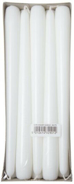 10 x Price's Unscented White Tapered Dinner Candles Non-drip & Smokeless, 7 Hour