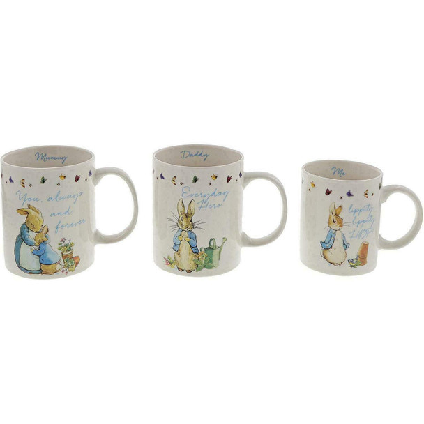 Beatrix Potter Peter Rabbit Mug Gift Set, Mummy, Daddy & Me, Novelty, Bone China