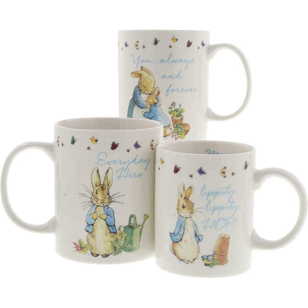 Beatrix Potter Peter Rabbit Mug Gift Set, Mummy, Daddy & Me, Novelty, Bone China