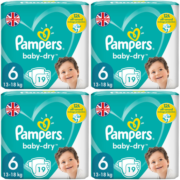 Pampers Baby Dry Diapers Gr Size 6 for Breathable Dryness, 13 to 18 kg, Pack of 2 x 62 units (124 units)