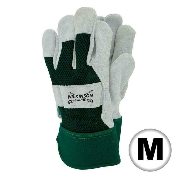 Wilkinson Sword Reinforced Rigger Gardening Gloves, Suede Palm & Safety Cuff - M