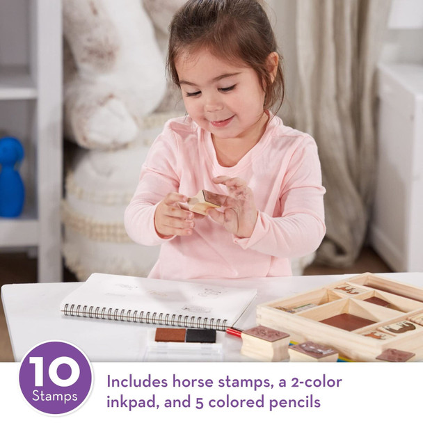 Melissa & Doug Horses Stamp Set with Colouring Pencils for Children, Arts & Crafts for Kids Age 4+, Wooden Stamps for Kids, Horse Toys for Girls Gifts, Kids Art Set Gift for 4 Year Old Girl