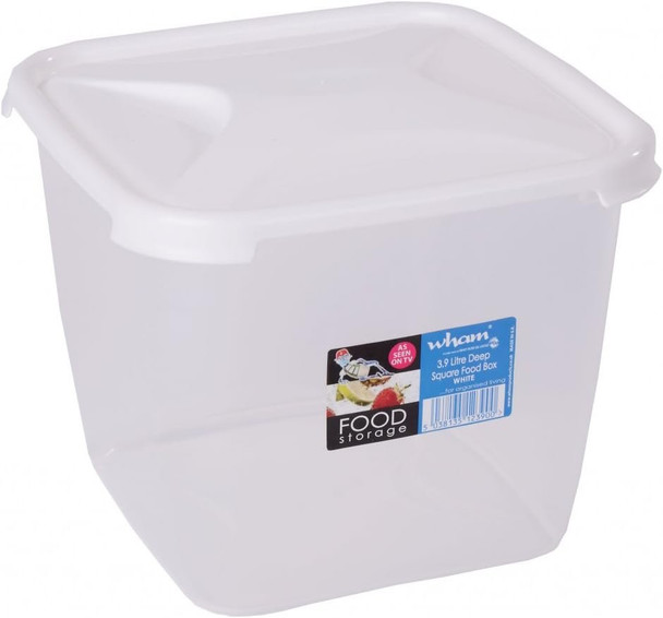 Wham Cuisine Deep Square Food Box & Lid Clear/IceWhite 3.9L 20 x 16.5 cm