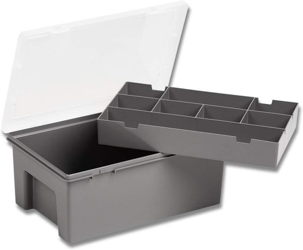 Wham Deep Organiser Storage Box & 8 Division Tray 29cm, Grey/Clear