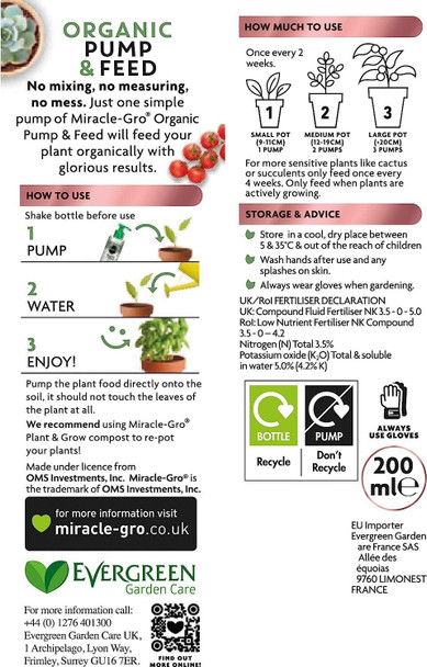 Miracle-Gro Organic Pump & Feed Liquid Houseplant Food, No Mixing, 200 ml