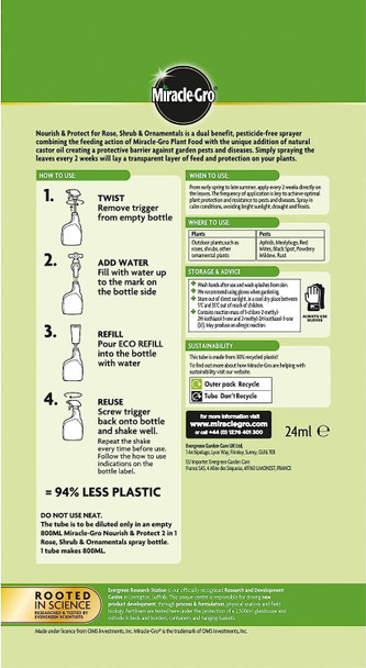 Miracle-Gro 2 in 1 Nourish & Protect Rose, Shrub & Ornamental Plant Food Eco-Refill 24ml