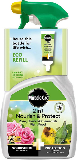 Miracle-Gro 2 in 1 Nourish & Protect Rose, Shrub & Ornamental RTU Plant Food, 800ml