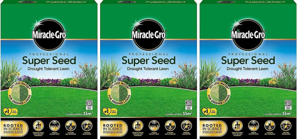 3 x Miracle-Gro Professional Super Drought Tolerant Lawn Seed 33m2/1kg