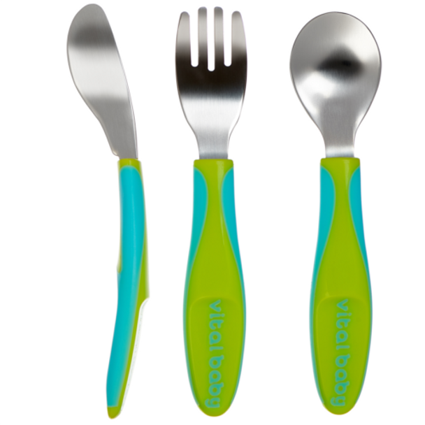 Vital Baby Nourish Big Kid Cutlery Set for Toddlers Chunky Soft Grip 3 Set, Pop