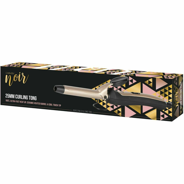 Carmen Noir 25mm Hair Curling Tongs, Ceramic Barrel, Swivel Cord, All Hair Types