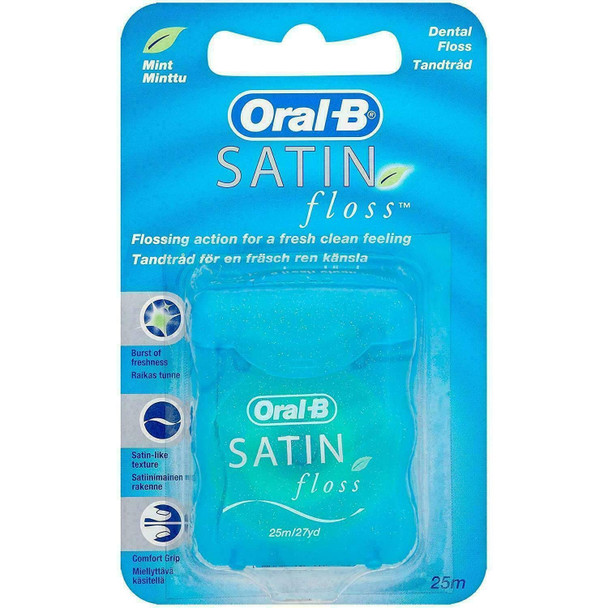 3 x Oral-B Satin Floss Dental Floss Mint Comfort Grip, Satin-Like Texture - 25m