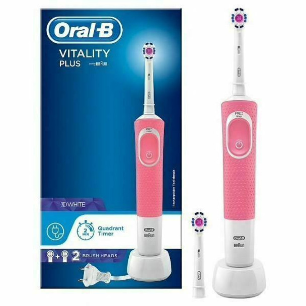 Braun Oral-B Vitality Plus 3D White Clean Electric Toothbrush + Extra Head, Pink