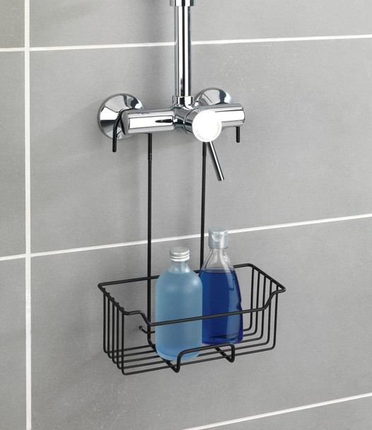 Wenko Milo Shower Hanging Shelf/Caddy Thermostatic Black Matt Stainless Steel