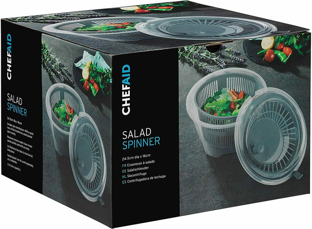 Chef Aid Clear Plastic Salad Spinner with Easy Spin Mechanism 4.4 L, 24.5 x 16cm