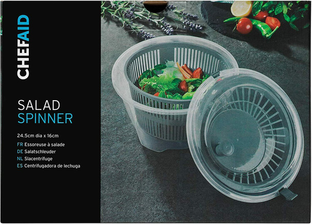 Chef Aid Clear Plastic Salad Spinner with Easy Spin Mechanism 4.4 L, 24.5 x 16cm