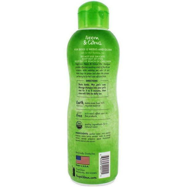 TropiClean Neem & Citrus Dog Shampoo Safe, Effective Relief From Fleas and Ticks