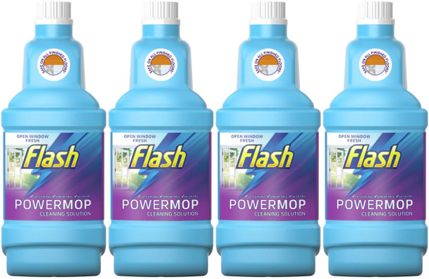 4 x Flash Powermop Liquid Refill Solution 1.25L Open Window Fresh Fast Dry Floor