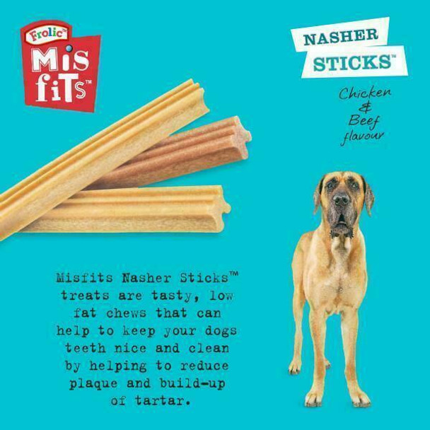 6 x Misfits Nasher Sticks Large Dog Dental Treats 270g, Chicken & Beef, Low Fat