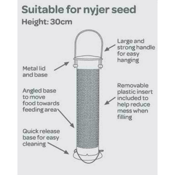 Peckish All Weather Larger Nyjer Bird Feeder for Seeds, Quick Release Base, 30cm