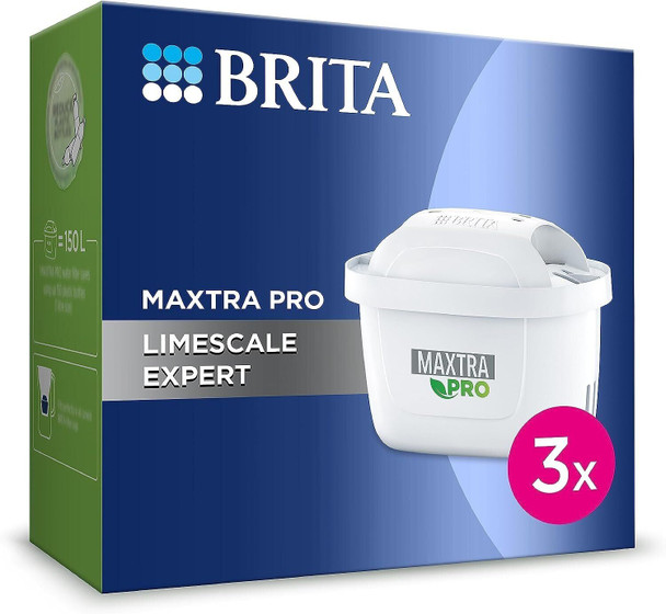 BRITA MAXTRA PRO Limescale Expert Water Filter Cartridge 3 Pack - Original BRITA refill for ultimate appliance protection, reducing impurities, chlorine and metals