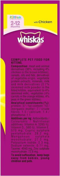 Whiskas Dry Cat Food Kitten Kibbles with Chicken Aids Dental/Urinary Health 2kg