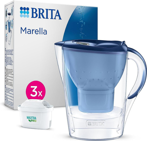 BRITA - Water filter jug - Marella Cool - 2,4L - Blue - incl. 3 MAXTRA PRO ALL-IN-1 water filter cartridges - Value pack