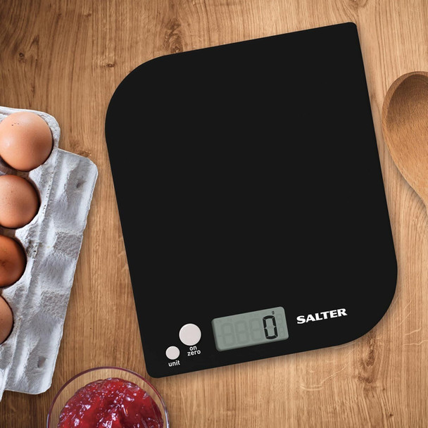 Salter 1177 BKWHDR Leaf Electronic Kitchen Scale - Baking & Cooking Food Scales, Add & Weigh Zero Function, Metric/Imperial, Max. Capacity 5 KG, Measure Liquids in ml/fl.oz, 15 Year Guarantee, Black