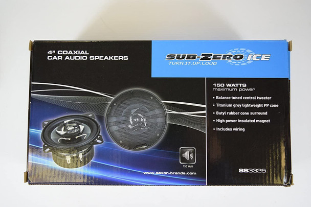 SUB ZERO SS3325 Ice 4-inch Coaxial 150W Speakers for In-Car Stereo Music, Black