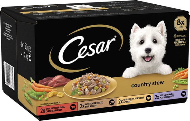 Cesar 10+ - Wet Dog Food - for Senior Dogs - Tray with Chicken, Beef, Lamb and Turkey in Jelly - 24 x 150 g