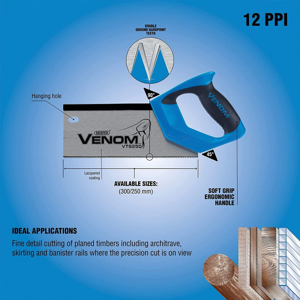 Draper 82200 12PPI Tenon Saw Venom Double Ground with 300 mm Blade