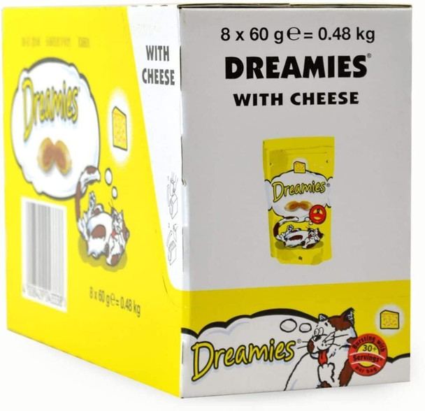 8 x Dreamies Cheese Cat Treats Dual Textured Crunchy Biscuits Low Calorie 60g